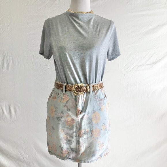 Pastel Floral Denim Mini Skirt Size M - Picture 6 of 11